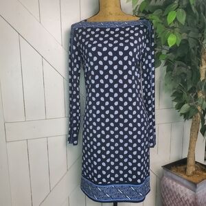 Michael Kors Blue Mandala Paisley Boatneck Shift Dress Medium